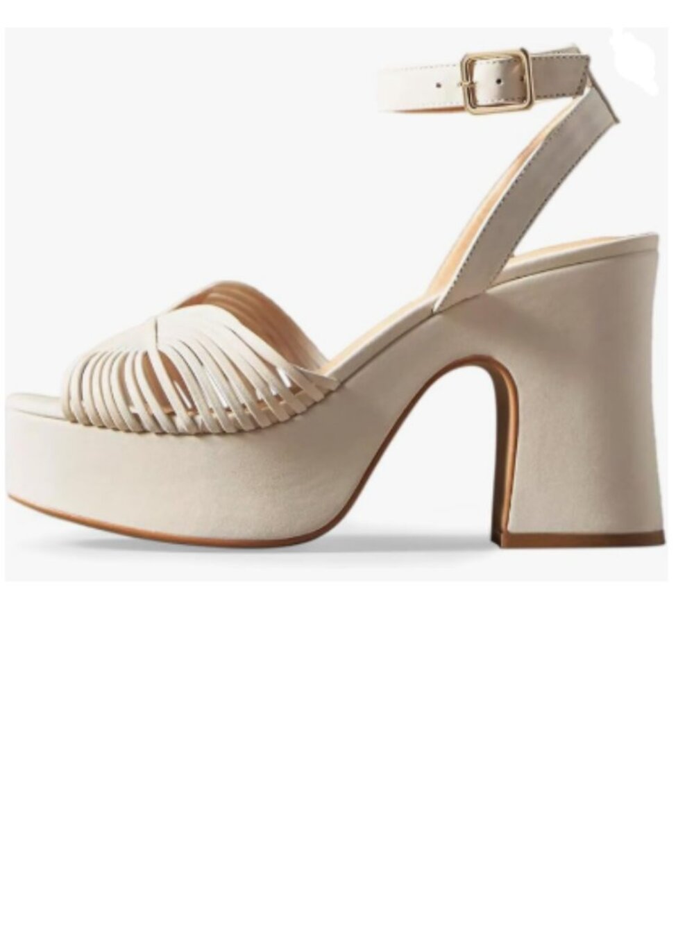 FOWT Beige Open Toe Platform Sandals Ankle Strap Buckle Chunky High Heels Shoes